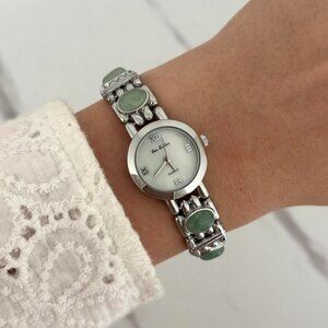 SKU:0234 Silver mini Watch with green natural stones + in a gift box